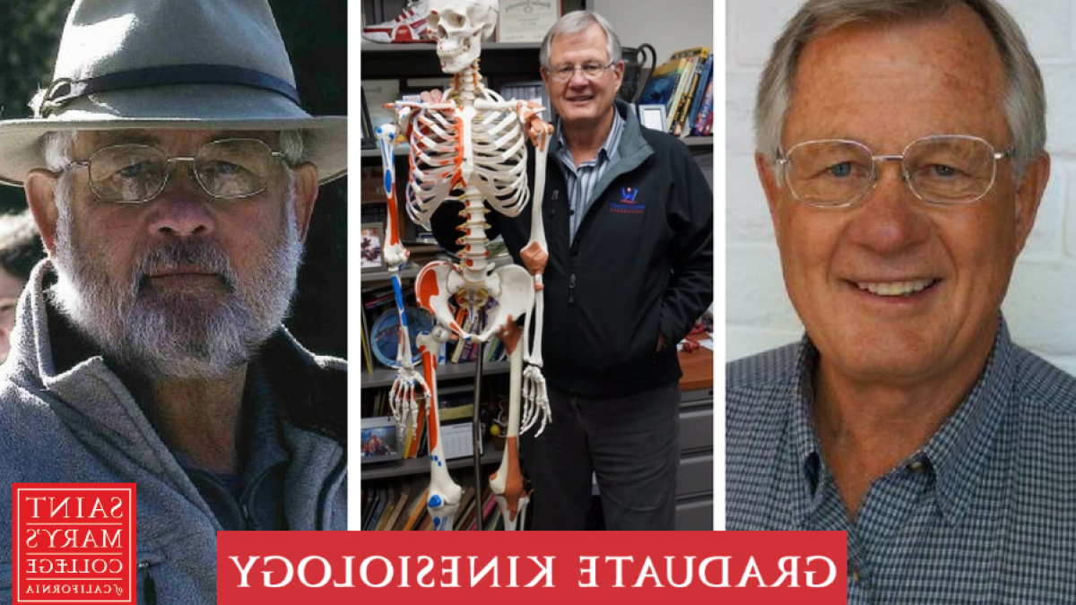 Three photos of Dr. Craig Johnson: two faculty profile photos (one in an Indiana Jones-esque hat) and one of him posing with a Kinesiology department skeletal model.